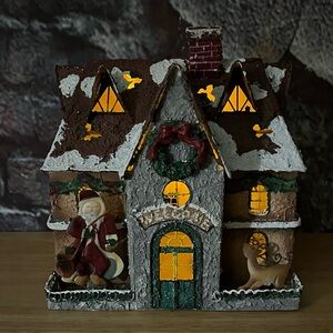 Christmas House Lantern by Delicates Metal Tin Tealight Candle Holder 7.5" tall